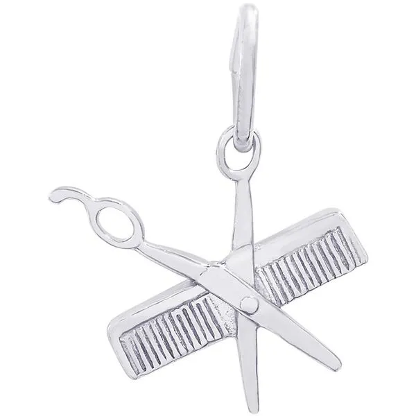 Rhodium Sterling Silver Comb & Scissors Charm  0.55