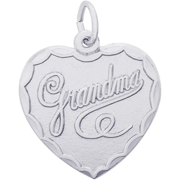 Rhodium Sterling Silver Grandma Heart Charm/pendant,  20mm x 19.5mm,  Polished,  Engravable, Barnes Jewelers Goldsboro, NC