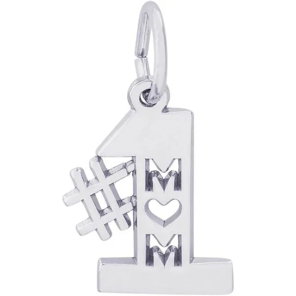 Rhodium Sterling Silver #1 MOM Charm, Polished, Barnes Jewelers Goldsboro, NC