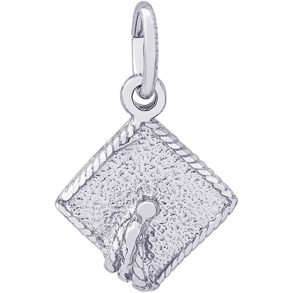 Rhodium Sterling Silver 3-D Graduation Cap charm.  0.45