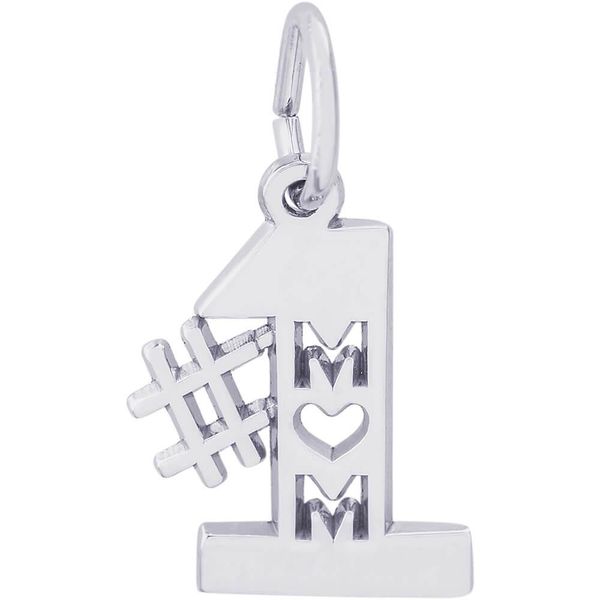Rhodium Sterling Silver #1 MOM Charm, Polished, Barnes Jewelers Goldsboro, NC