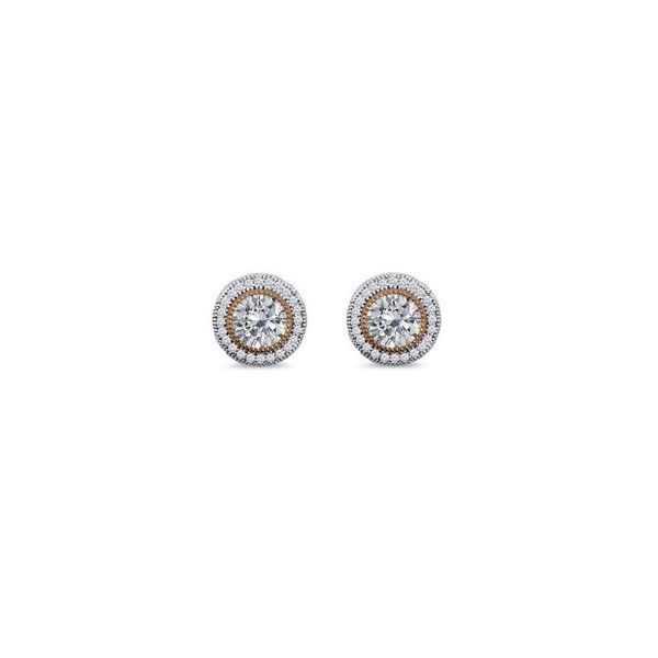 DiZEO Sterling Silver and 18KT Rose Gold Halo Stud Earrings with Cubic Zirconia
