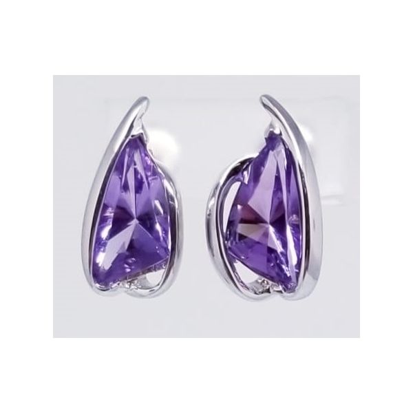 Rhodium Sterling Silver Fashion Earrings. Posts, with 2 Amethysts 5.00 ctw. Barnes Jewelers Goldsboro, NC