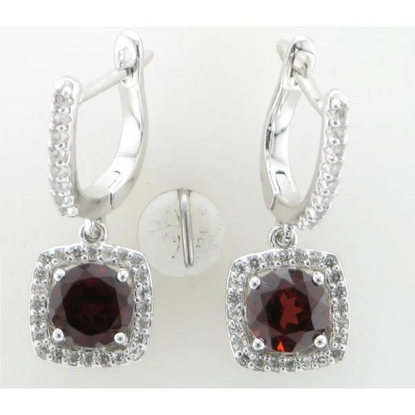 ITALGEM - Rhodium Sterling Silver Dangle Earrings with 6mm round Garnets and CZ Halos, 3.39ctw, January, H37E107WGT2 Barnes Jewelers Goldsboro, NC