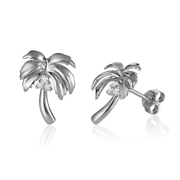 ALAMEA  Palm Tree Stud Earrings, Sterling Silver, Rhodium, Cubic Zirconia  005-12-01 Barnes Jewelers Goldsboro, NC