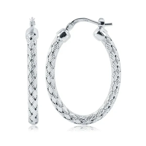 CHARLES GARNIER  Oval Woven Hoop Earrings, Sterling Silver, Rhodium, 3MM X 35MM  MLE8161W35 Barnes Jewelers Goldsboro, NC