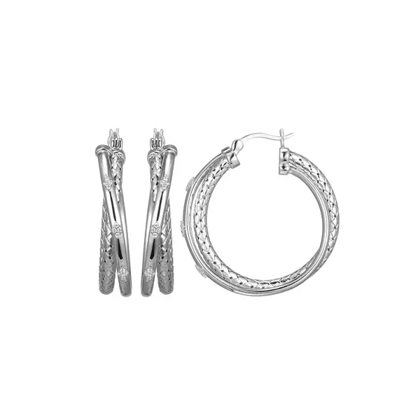 CHARLES GARNIER  CZ Round Crossover Hoop Earrings, Sterling Silver, Rhodium  SXE3548 Barnes Jewelers Goldsboro, NC