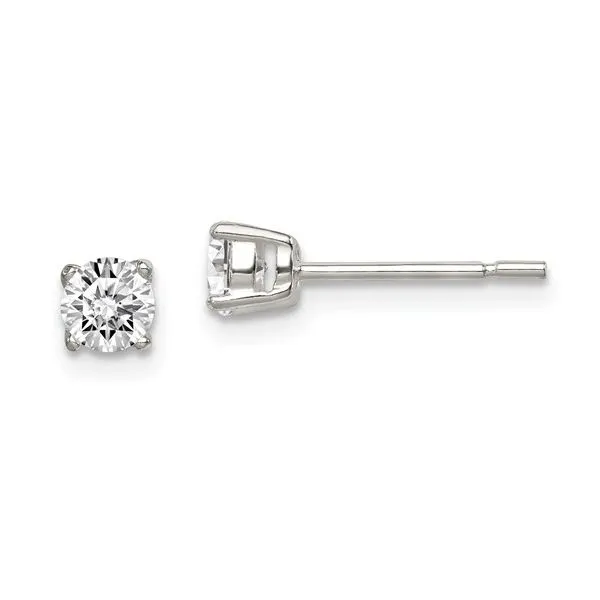 QUALITY GOLD  CZ Stud Earrings, Sterling Silver, Rhodium, Cubic Zirconia, 4MM  QE12182 Barnes Jewelers Goldsboro, NC