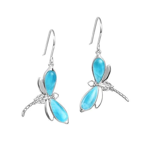 ALAMEA  Larimar and CZ Dragonfly Dangle Earrings, Sterling Silver, Rhodium  623-82-01 Barnes Jewelers Goldsboro, NC