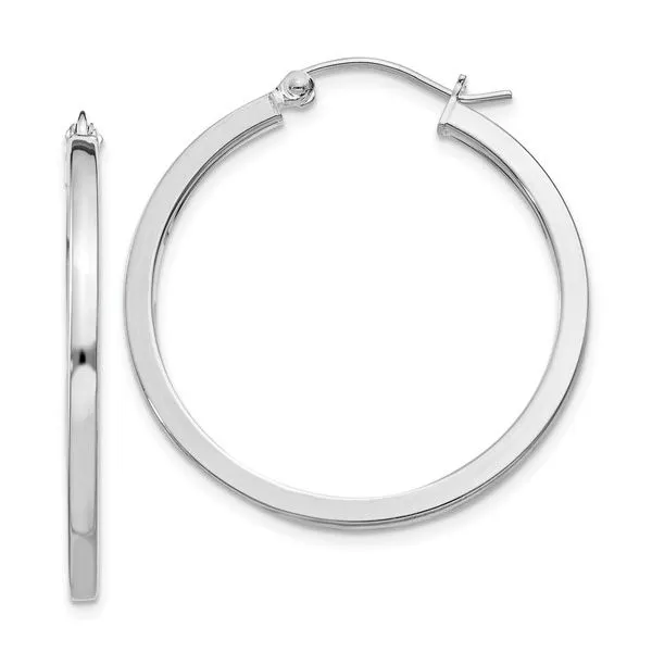QUALITY GOLD  Squared Tube Hoop Earrings, Sterling Silver, Rhodium, 2MM X 30MM  QE4648 Barnes Jewelers Goldsboro, NC