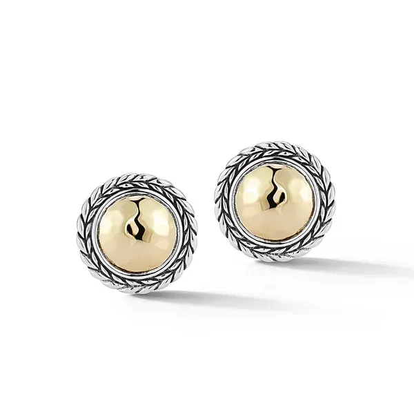JAI  Hammered Round Stud Earrings, Sterling Silver and 14KT Yellow Gold  JJH3000EG Barnes Jewelers Goldsboro, NC