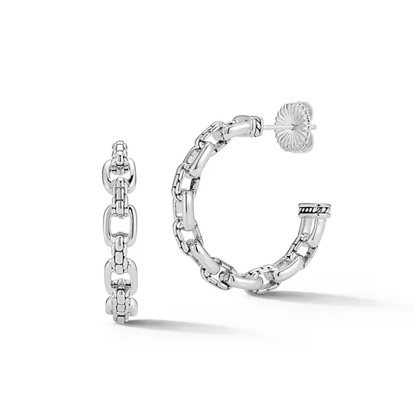 JAI  Statement Link and Box Chain Open Hoop Earrings, Sterling Silver, 5.5MM  JJH4003E Barnes Jewelers Goldsboro, NC