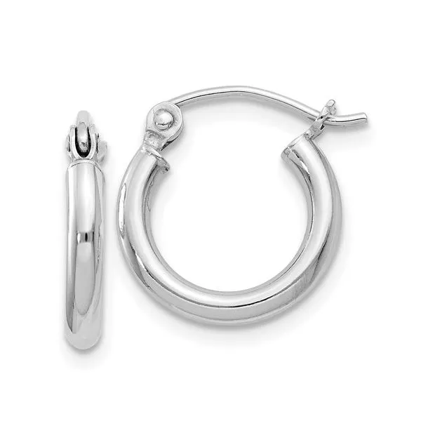 QUALITY GOLD  Tube Hoop Earrings, Sterling Silver, Rhodium, 2MM X 14MM  QE4375 Barnes Jewelers Goldsboro, NC
