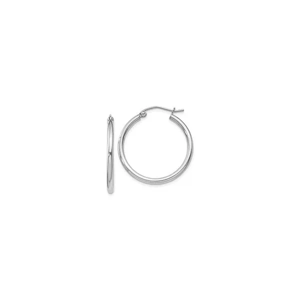 QUALITY GOLD  Tube Hoop Earrings, Sterling Silver, Rhodium, 2MM X 27MM  QE800 Barnes Jewelers Goldsboro, NC