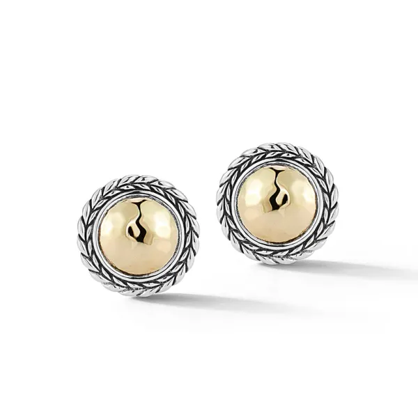 JAI Hammered Round Stud Earrings | Sterling Silver & 14KT Yellow Gold | Barnes Jewelers Goldsboro NC Barnes Jewelers Goldsboro, NC
