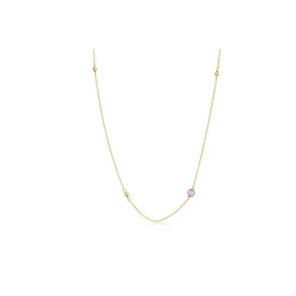 DEE BERKLEY  Pink Topaz and Gold Beaded Station Necklace, Gold Filled, Yellow Tone, Faceted Pink Topaz  DBJ-NCK-3080/PT Barnes Jewelers Goldsboro, NC