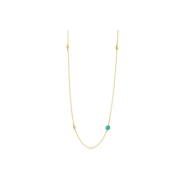 DEE BERKLEY  Emerald and Gold Beaded Station Necklace, Gold Filled, Yellow Tone, Faceted Emerald  DBJ-NCK-3080/EMR Barnes Jewelers Goldsboro, NC