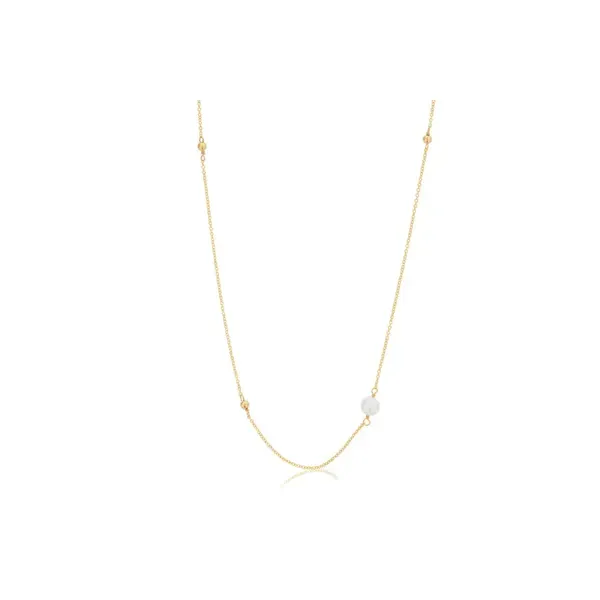 DEE BERKLEY  Pearl and Gold Beaded Station Necklace, Gold Filled, Yellow Tone, Faceted Pearl  DBJ-NCK-3080/PRL Barnes Jewelers Goldsboro, NC