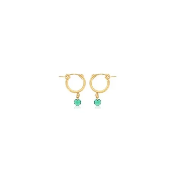 DEE BERKLEY  Emerald Hoop Earrings, Gold Filled, Yellow Tone, Faceted Emerald Bead  DBJ-EAR-3080/EMR Barnes Jewelers Goldsboro, NC