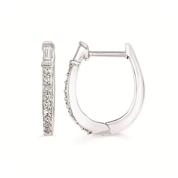 OSTBYE  Diamond Huggie Hoop Earrings, Sterling Silver, Rhodium, 0.20CTTW Round and Baguette  SC23E34 Barnes Jewelers Goldsboro, NC