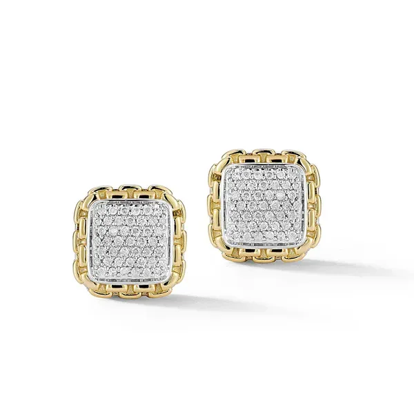 JAI  Pave Diamond Square Stud Earrings, Sterling Silver and 14KT Yellow Gold  JJH6011EG-DI Barnes Jewelers Goldsboro, NC