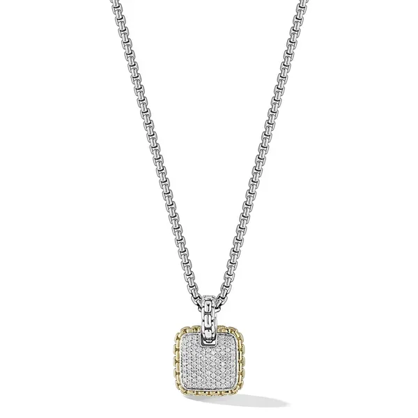 JAI  Pave Diamond Square Necklace, Sterling Silver and 14KT Yellow Gold, 18