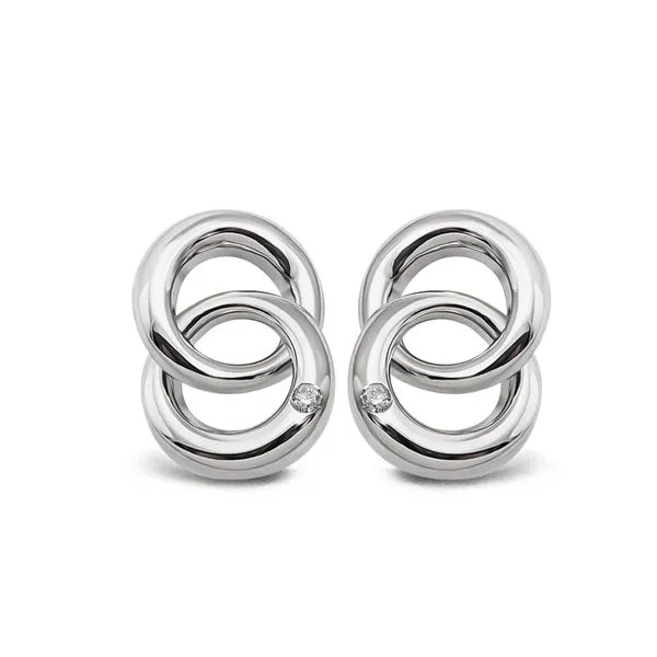 ITALGEM  Interlocking Circle Diamond Stud Earrings, Sterling Silver, 0.02CTTW Round  H41E106WSH1 Barnes Jewelers Goldsboro, NC