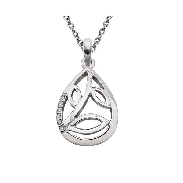 ITALGEM  Floral Teardrop Shaped Diamond Necklace, Sterling Silver, 0.03CTTW Round, 18
