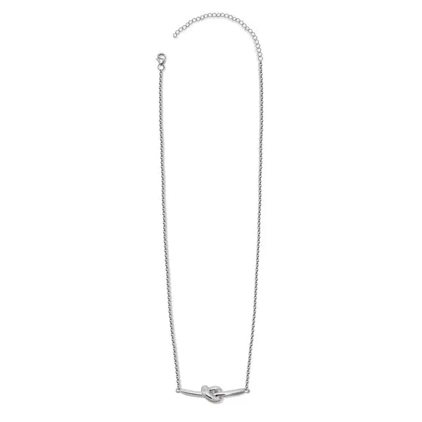 ITALGEM  Love Knot Diamond Bar Necklace, Sterling Silver, 0.006CT Round, 18