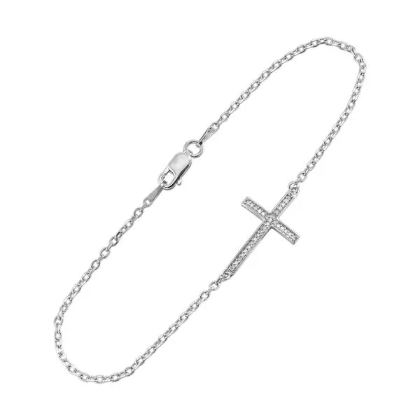GEMSONE  Sideways Diamond Cross Bracelet, Sterling Silver, 0.10CTTW Round Diamonds, 7