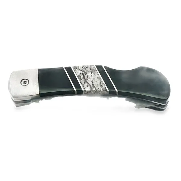 STONEWORKS  Dinosaur Bone Feature Jewelry Collection Pocket Knife, Damascus Blade/Titanium Bolster, 3