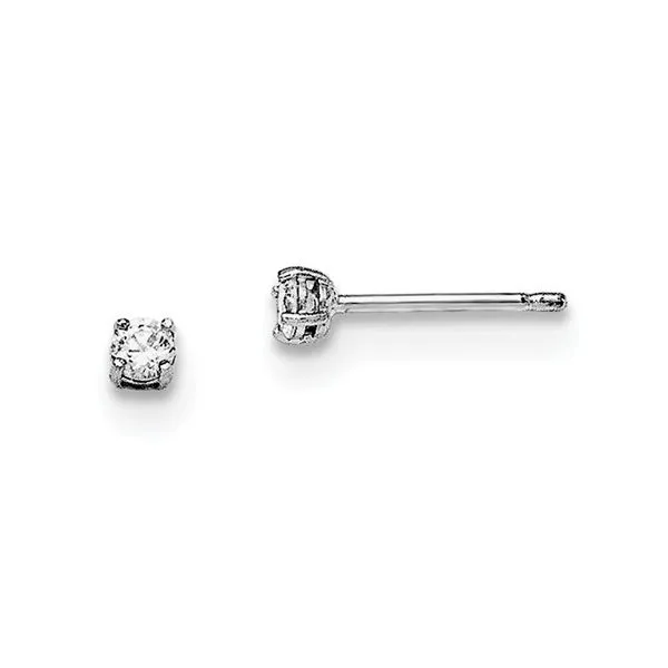 Rhodium Sterling Silver Stud Earrings w/ 3mm Round CZ's Barnes Jewelers Goldsboro, NC