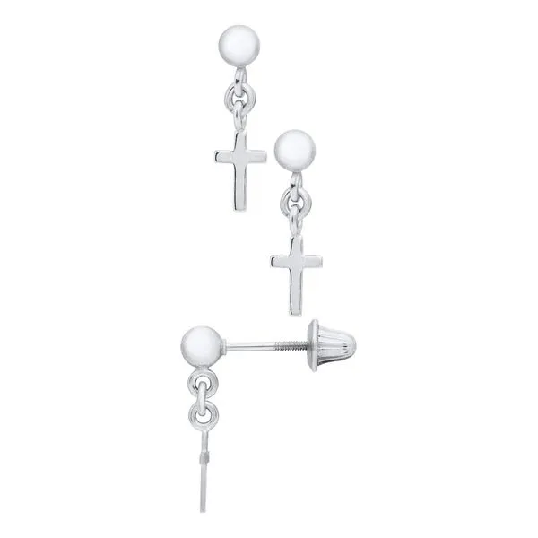 MARATHON  Children's Cross Dangle Earrings, Sterling Silver, Rhodium, Threaded Post  ES227 Barnes Jewelers Goldsboro, NC