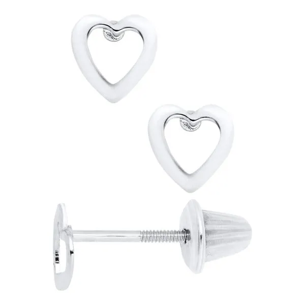 MARATHON  Children's Open Heart Stud Earrings, Sterling Silver, Rhodium, Threaded Post  ES261 Barnes Jewelers Goldsboro, NC