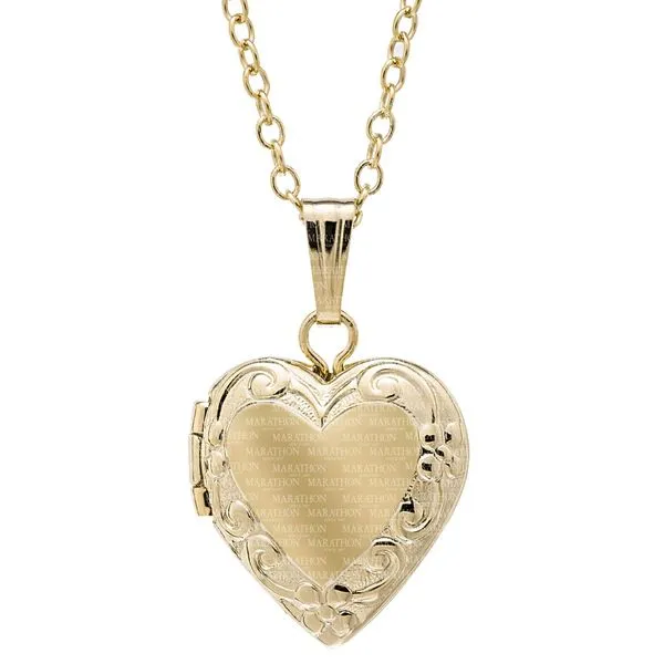 MARATHON  Children's Scroll Embossed Heart Locket Necklace, 14KT Yellow Gold Filled, 12MM, 15