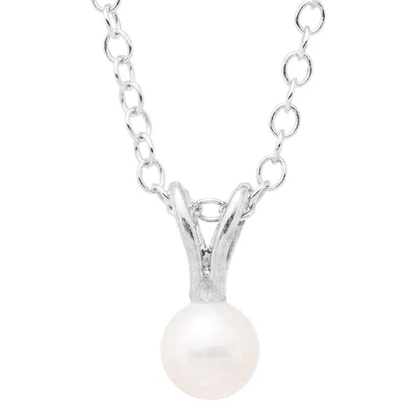 MARATHON  Children's Pearl Necklace, Sterling Silver, Rhodium, 4MM FWP, 15