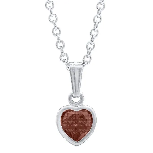 MARATHON  Children's Heart Birthstone Necklace, Sterling Silver, Rhodium, JANUARY, Dark Red CZ, 13