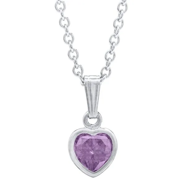 MARATHON  Children's Heart Birthstone Necklace, Sterling Silver, Rhodium, JUNE, Light Purple CZ, 13