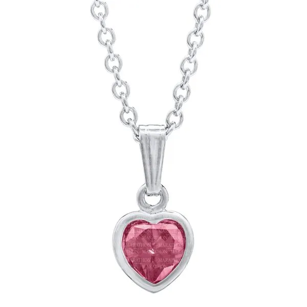 MARATHON  Children's Heart Birthstone Necklace, Sterling Silver, Rhodium, OCTOBER, Pink CZ, 13