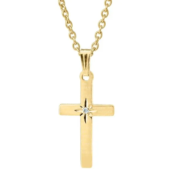 MARATHON  Children's Diamond Cross Necklace, 14KT Yellow Gold Filled, 0.01CTTW Round, 15