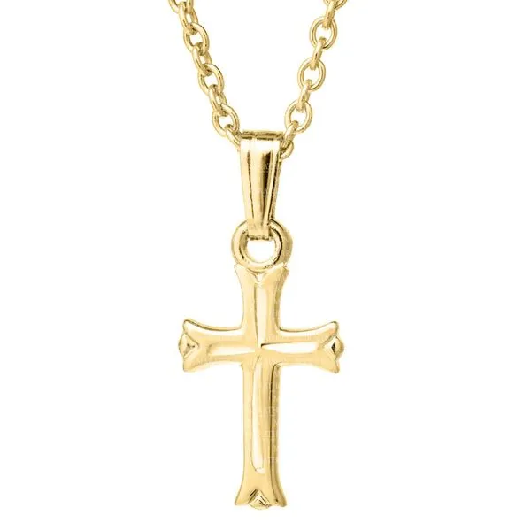 MARATHON  Children's Hand Engraved Cross Necklace, 14KT Yellow Gold Filled, 13