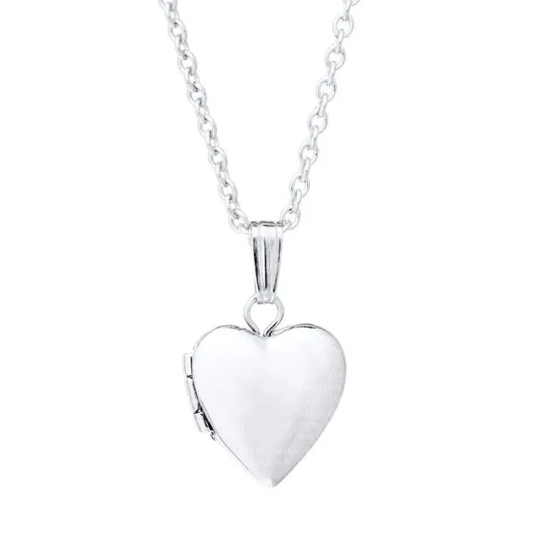 MARATHON  Children's Polished Heart Locket Necklace, Sterling Silver, Rhodium, 10MM, 13