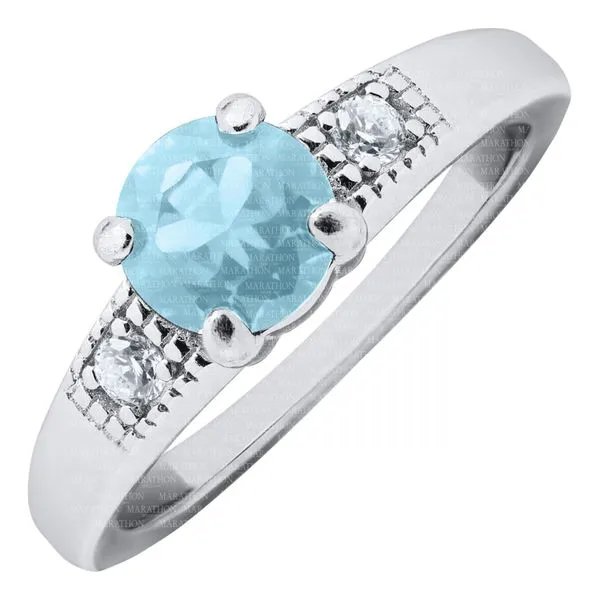 MARATHON  Children's Birthstone Ring, Sterling Silver, Rhodium, MARCH, 4MM Round Light Blue CZ, Size 4  SR74503 Barnes Jewelers Goldsboro, NC