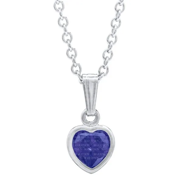 MARATHON  Children's Heart Birthstone Necklace, Sterling Silver, Rhodium, SEPTEMBER, Dark Blue CZ, 13