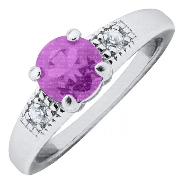 MARATHON  Children's Birthstone Ring, Sterling Silver, Rhodium, FEBRUARY, 4MM Round Purple CZ, Size 4  SR74502 Barnes Jewelers Goldsboro, NC