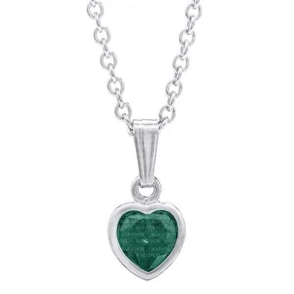 MARATHON  Children's Heart Birthstone Necklace, Sterling Silver, Rhodium, MAY, Green CZ, 13