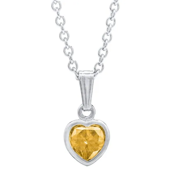 MARATHON  Children's Heart Birthstone Necklace, Sterling Silver, Rhodium, NOVEMBER, Yellow CZ, 13