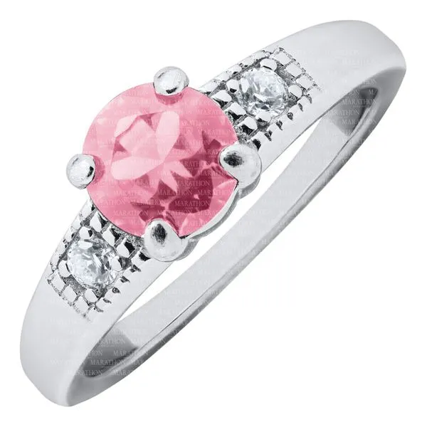 MARATHON  Children's Birthstone Ring, Sterling Silver, Rhodium, OCTOBER, 4MM Round Pink CZ, Size 4  SR74510 Barnes Jewelers Goldsboro, NC