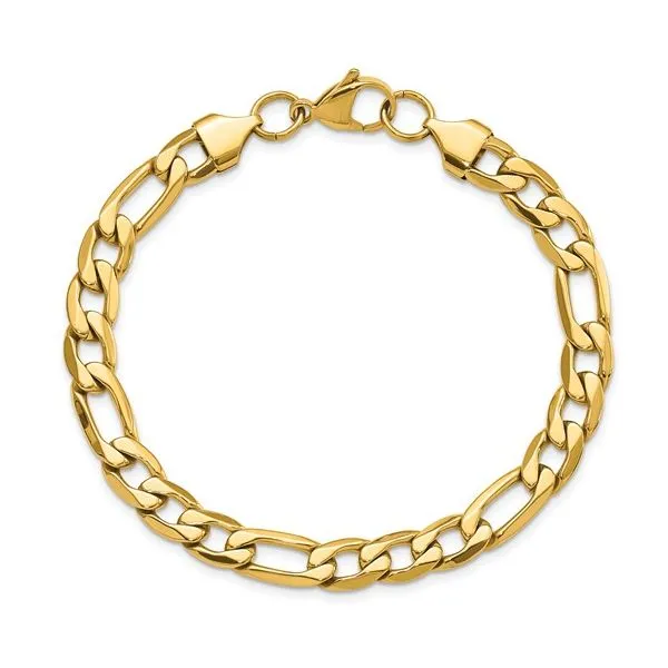 QUALITY GOLD  Figaro Bracelet, Stainless Steel, Yellow Plated, 7.5MM, 8.25