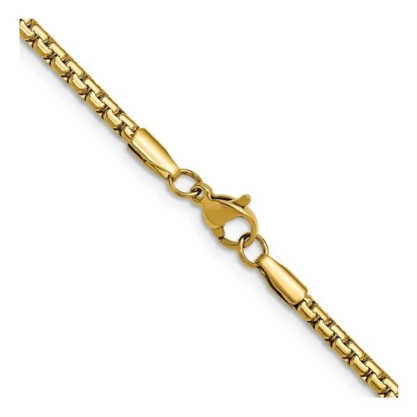 QUALITY GOLD  Flat Box Chain, Stainless Steel, Yellow Plated, 3MM, 24